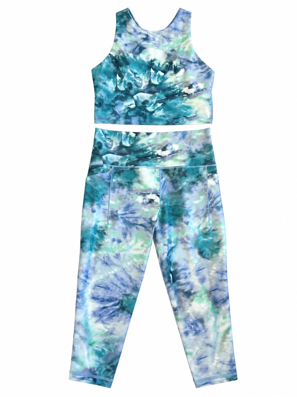 Athleta Matching Tie Dye Crop Top Salutation Capri Set Medium